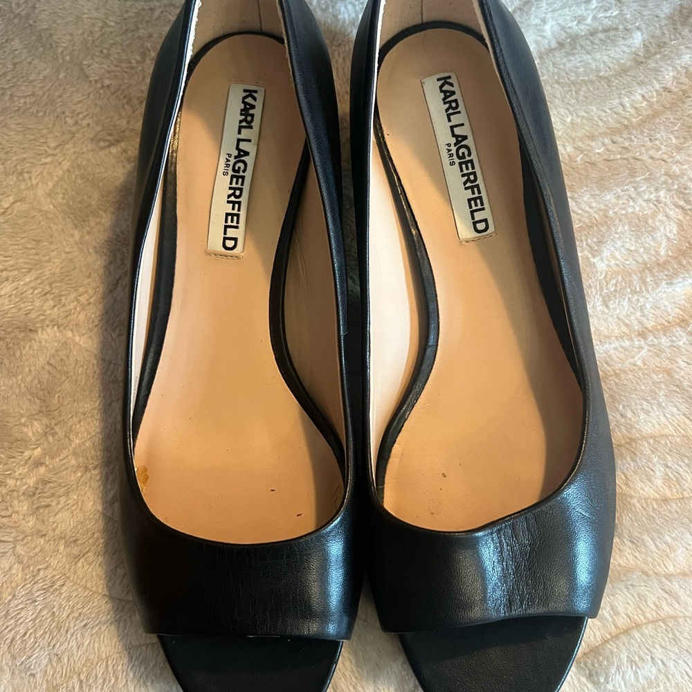 Karl Lagerfeld Black Heeled Peep Toe Shoes